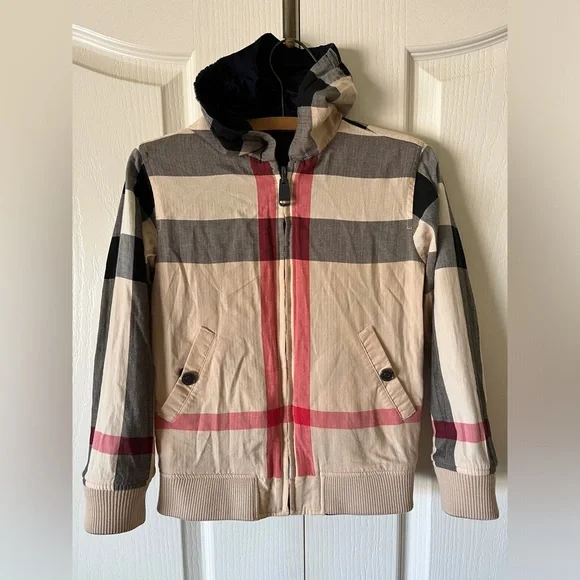 Burberry reversible hooded boys jacket in navy blue - Picture 3 of 8